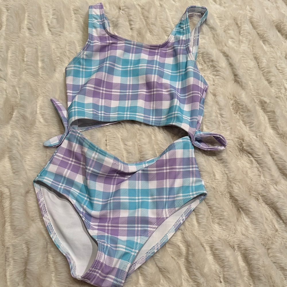 Pink Lily size 4T Plaid one piece Kids Swim Set.  Like new